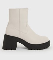 New Look Off White Chunky Block Heel Sock Boots